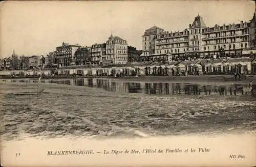 Ak Blankenberghe Blankenberge Westflandern, Digue de Mer, Hotel des Familles, Villas
