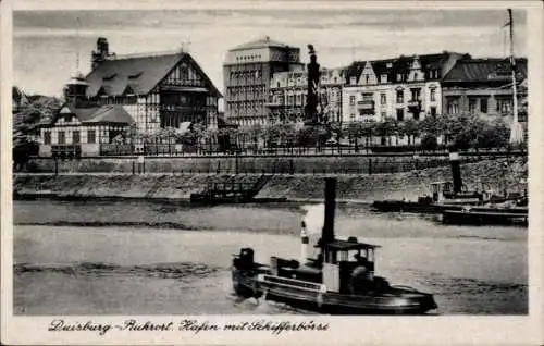 Ak Ruhrort Duisburg im Ruhrgebiet, Hafen, Schifferbörse, Schiffe