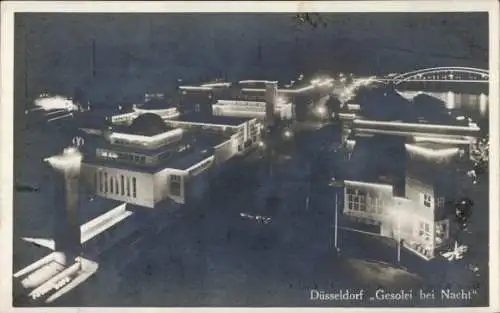 Ak Düsseldorf am Rhein, Große Ausstellung GeSoLei 1926 bei Nachtbeleuchtung