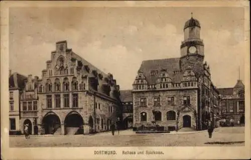 Ak Dortmund im Ruhrgebiet, Rathaus, Sparkasse