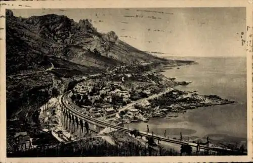 Ak Anthéor Saint Raphaël Var, Panorama, Küstenstraße, Eisenbahnviadukt