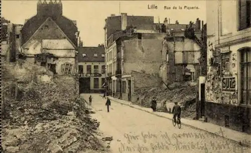 Ak Lille Nord, Rue de la Piquerie, Häuserruinen, Kriegszerstörung I WK
