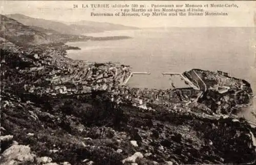 Ak La Turbie Alpes Maritimes, Panorama sur Monaco et Monte Carlo