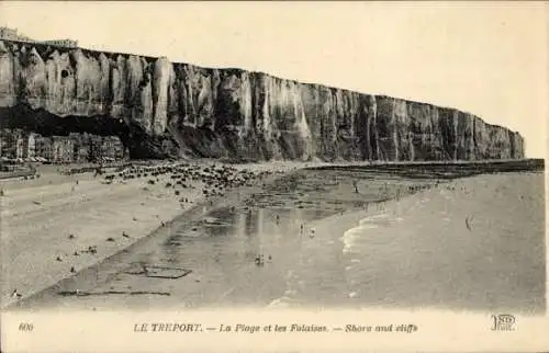 Ak Le Tréport Seine Maritime, Strand, Steilklippen