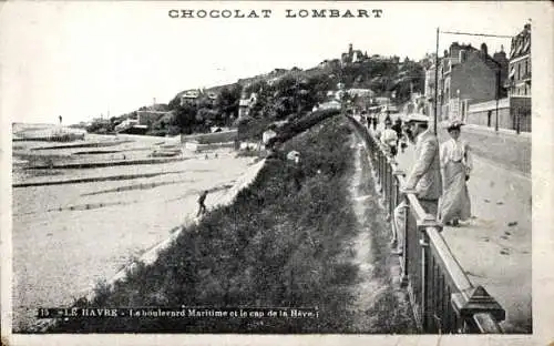 Ak Le Havre Seine Maritime, Boulevard Maritime, Cap de la Have, Werbung Chocolat Lombart
