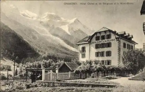 Ak Chamonix Mont Blanc Haute Savoie, Hotel Claret et de Belgique, Mont Blanc
