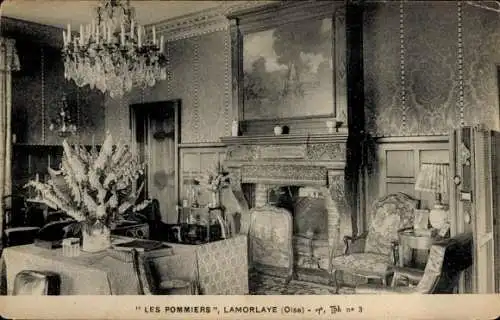 Ak Lamorlaye Oise, Les Pommiers, Innenraum, Kronleuchter, Kamin
