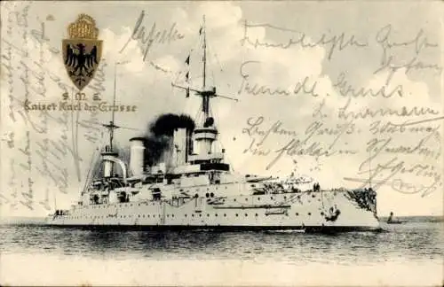 Präge Wappen Ak Deutsches Kriegsschiff, SMS Kaiser Karl der Große, Kaiserliche Marine