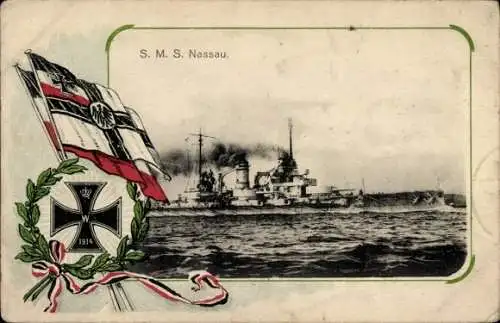 Passepartout Ak Deutsches Kriegsschiff, SMS Nassau, Kaiserliche Marine