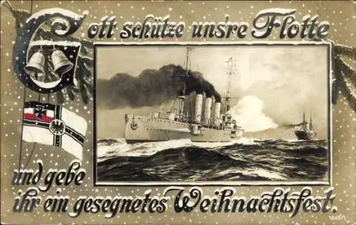 Passepartout Ak Kaiserliche Marine, Gott schütze uns're Flotte, Frohe Weihnachten