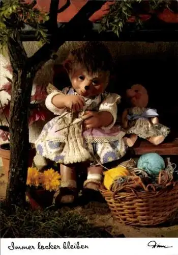 Ak Mecki der Igel, Immer locker bleiben, Igelmädchen, Strickzeug