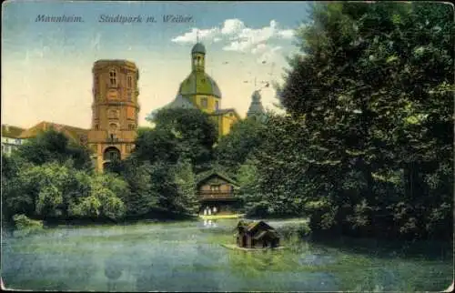 Ak Mannheim in Baden, Stadtpark mit Weiher