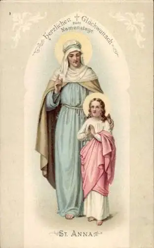 Litho Glückwunsch Namenstag, Heilige Anna, Jesus