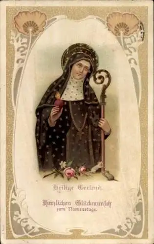Passepartout Ak Glückwunsch Namenstag, Heilige Gertrud