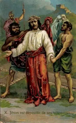 Ak-Kreuzwegstationen, Jesus wird seiner Kleidung beraubt
