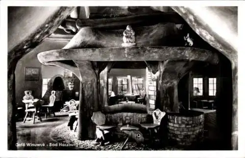 Ak Bad Harzburg, Café Winuwuk, Innenansicht, Feuerstelle, Restaurant