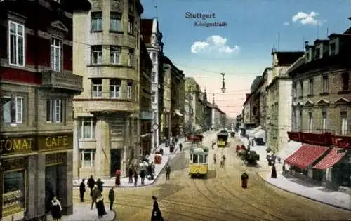 Ak Stuttgart in Württemberg, Königsstraße, Automat-Café, Straßenbahn