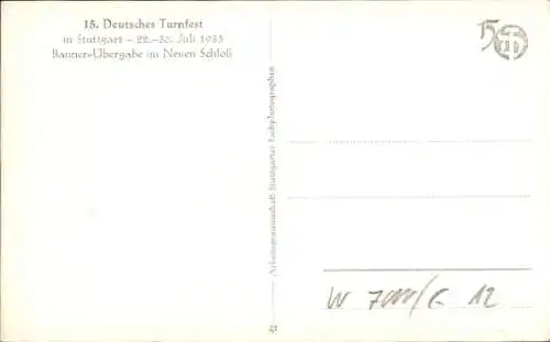Ak Stuttgart, 15. Deutsches Turnfest 1933, Bannerübergabe im Neuen Schloss