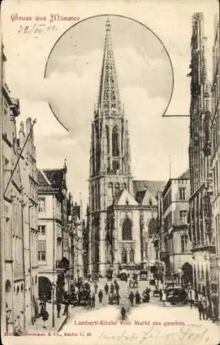 Ak Münster in Westfalen, Lamberti-Kirche vom Markt aus gesehen