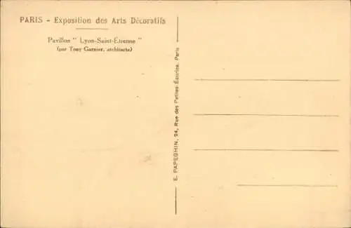 Ak Paris, Exposition Arts Décoratifs 1925, Pavillon "Lyon-Saint-Etienne"