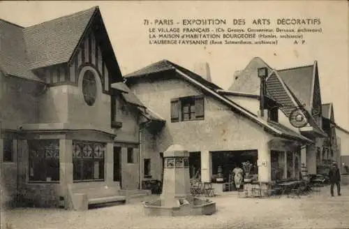 Ak Paris, Exposition Arts Décoratifs 1925, Village Francais, Maison d'Habitation Bourgeoise, Auberge