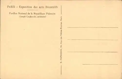 Ak Paris, Exposition Arts Décoratifs 1925, Pavillon de la Republique Polonaise