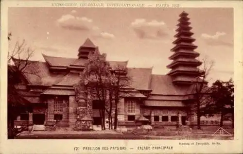 Ak Paris, Internationale Kolonialausstellung 1931, Niederländischer Pavillon, Hauptfassade