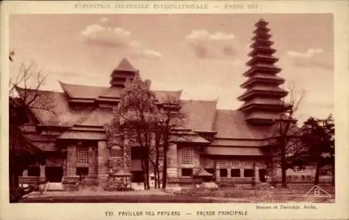Ak Paris, Internationale Kolonialausstellung 1931, Niederländischer Pavillon, Hauptfassade