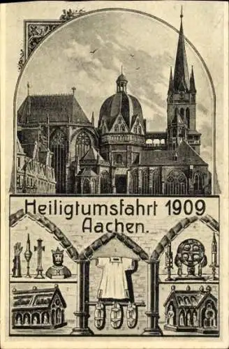 Künstler Ak Aachen, Heiligtumsfahrt 1909, Kirche, Grabtuch Jesu, Kerze