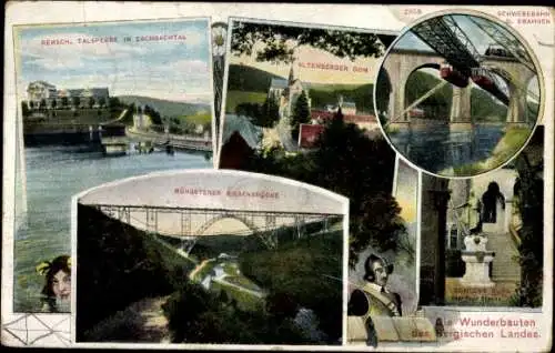 Ak Schwebebahn Wuppertal, Müngstener Brücke, Remscheider Talsperre, Altenberger Dom