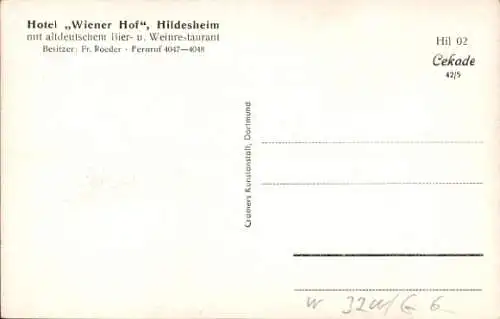 Ak Hildesheim in Niedersachsen, Hotel Wiener Hof, Altdeutsche Diele