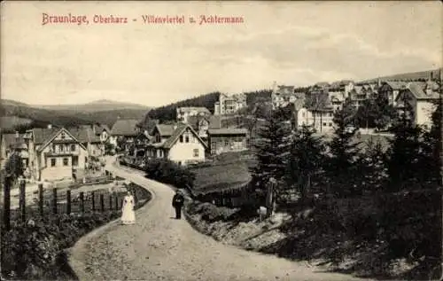 Ak Braunlage im Oberharz, Villenviertel und Achtermann, Straßenpartie