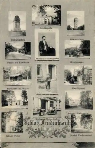Ak Friedrichsruh Aumühle im Herzogtum Lauenburg, Schloss, Bissmarck, Bismarcksäule, Gruftkapelle