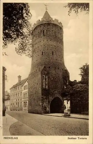 Ak Prenzlau in der Uckermark, Stettiner Torturm, Litfaßsäule