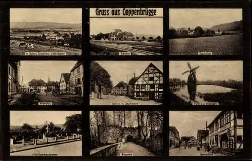 Ak Coppenbrügge Niedersachsen, Windmühle, Bahnhof, Osterstraße, Burgruine, Kellerplatz
