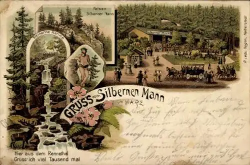 Litho Hasserode Wernigerode am Harz, Silberner Mann, Steinerne Renne, Felsen