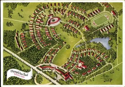 Künstler Ak Dallgow Döberitz im Havelland, Olympisches Dorf, Olympia 1936