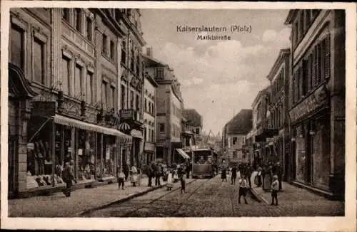 Ak Kaiserslautern in der Pfalz, Marktstraße, Geschäft H. Litzius, J. Weber & Sohn, Straßenbahn