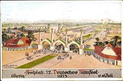 Künstler Ak Klemm, J., Leipzig in Sachsen, 12. Deutsches Turnfest 1913, Festplatz
