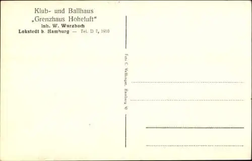 Ak Hamburg Eimsbüttel Lokstedt, Klub- und Ballhaus Grenzhaus Hoheluft, Inh. W. Wurzbach