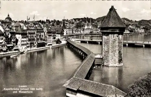 Ak Luzern Stadt Schweiz, Kapelbrücke mit Wasserturm