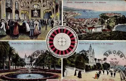 Ak Monte Carlo Monaco, Vue générale, Casino, La Salle de Roulette, Les Jardins, les Terrasses