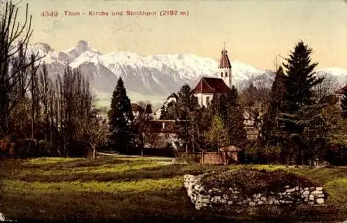 Ak Thun Kanton Bern Schweiz, Kirche, Stockhorn
