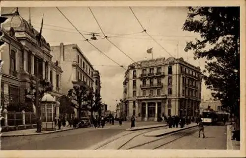 Ak Tunis Tunesien, Société Générale, Rue de Rome, Straßenbahn 100