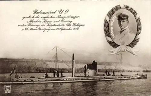 Ak Deutsches U Boot, Unterseeboot, U 9, Otto Weddigen, Kapitänleutnant