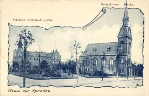 Ak Berlin Spandau, Friedrich-Wilhelm-Hospital, Melanchthon-Kirche