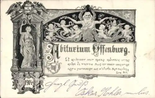 Studentika Litho Offenburg in Baden Schwarzwald, Abiturium, Engel, Professor, Jahr 1904