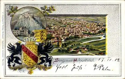 Passepartout Wappen Litho Hohentwiel Baden Württemberg, Gesamtansicht