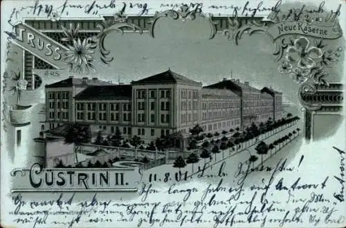 Mondschein Litho Kostrzyn nad Odrą Cüstrin Küstrin Ostbrandenburg, Neue Kaserne
