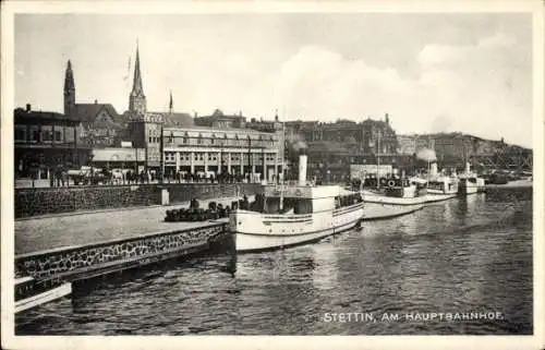 Ak Szczecin Stettin Pommern, Hauptbahnhof, Dampfer